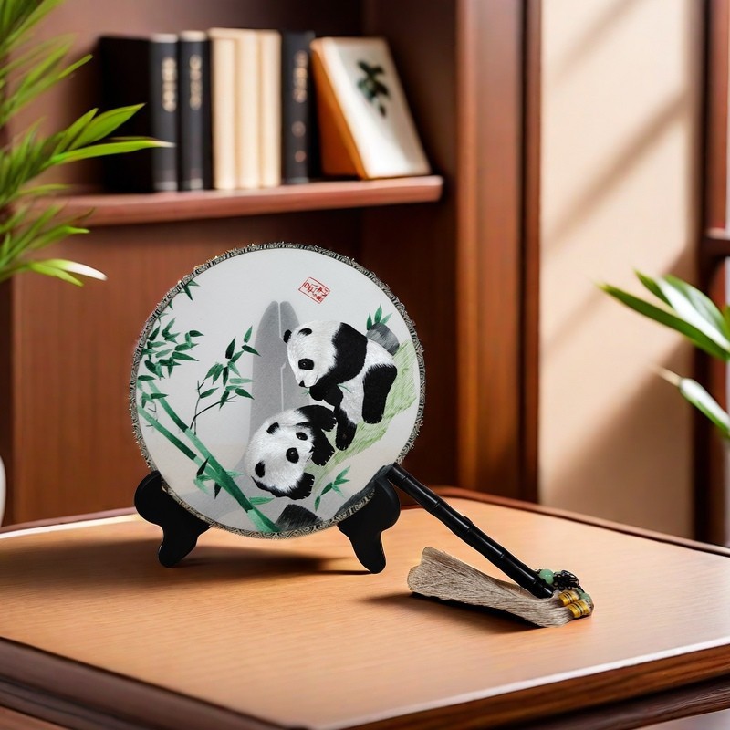 成都特色礼品蜀绣手工双面绣团扇子中国风刺绣礼物